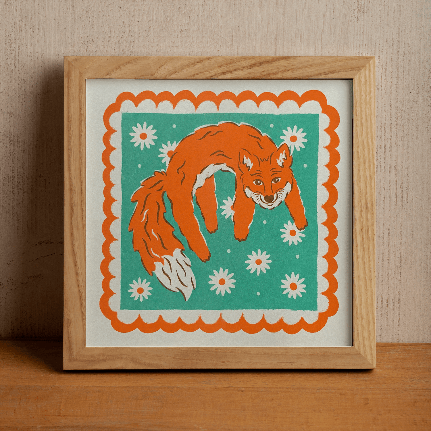 Mr. Fox in the Fields Risograph Art Print — Wildkat Studio